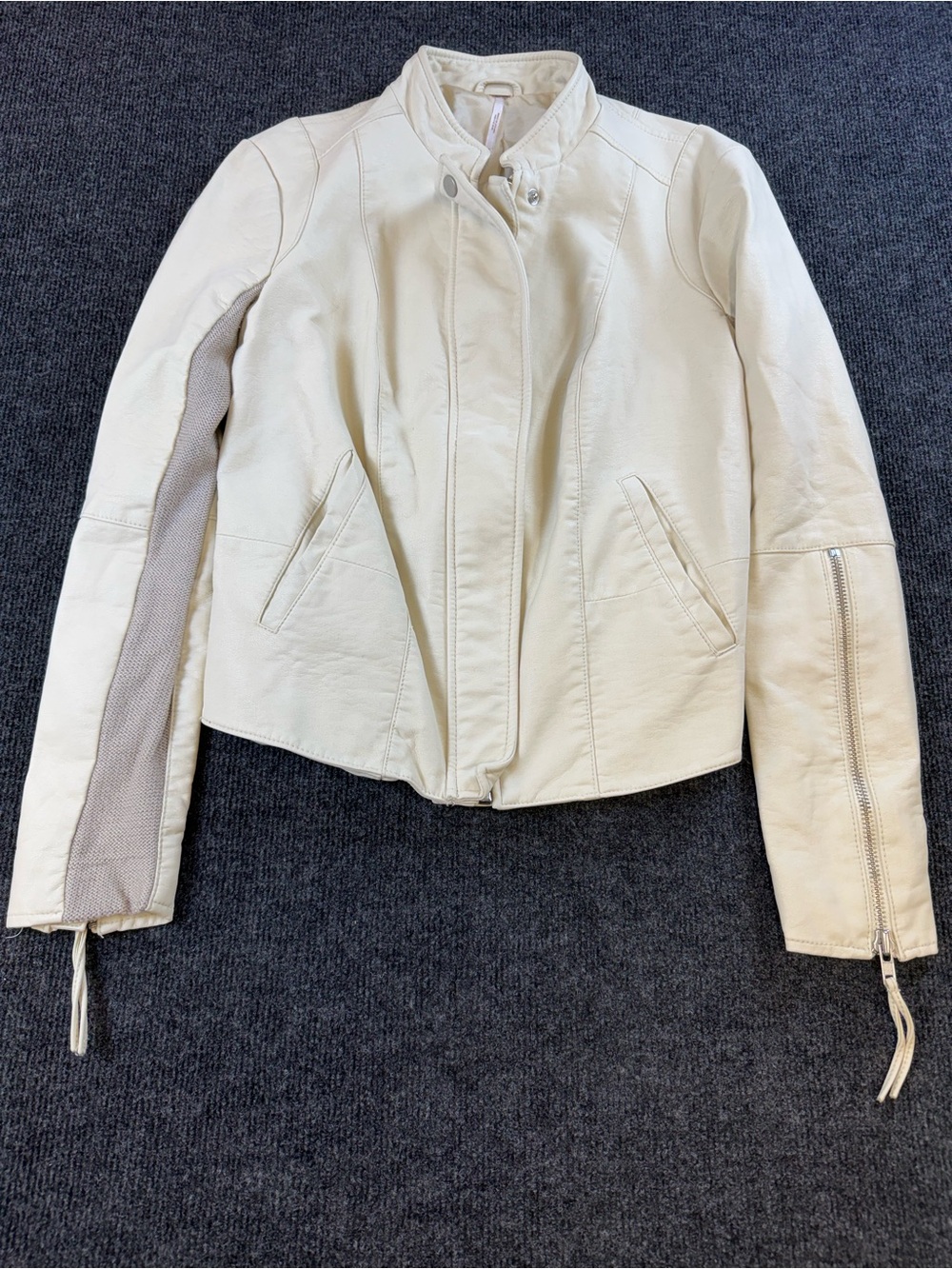 Free People Women's Cream Leather Moto Jacket